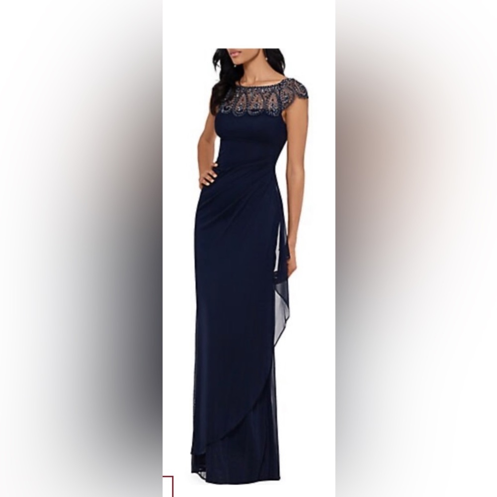 Xscape 10 Petite embellished mock wrap chiffon gown!